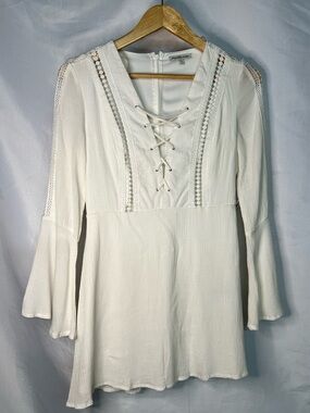 Charlotte Russe White Lace-Up Bell Sleeve Mini Dress - Size S